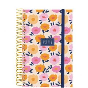 Agenda Espiral Finocam Design Collection 2025 Floral 11,7 x 18,1 cm 1 Día Página Multicolor Multilingüe