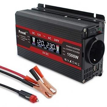 Cantonape 750W Pico 1500W Inversor de Corriente Portatil DC 12V a AC 220V con pantalla LCD Monitor, 2USB, EU sockets para Coche, Caravana, Barco, cámping