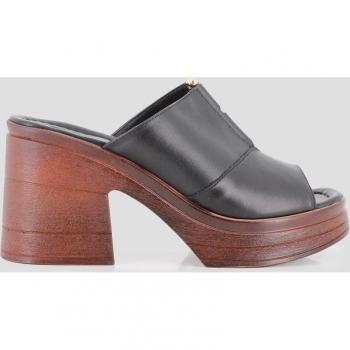 Sandalias de tacón de mujer Blogger de piel con decoración y zuecos de mujer negros Blogger SAMBRU 81489
