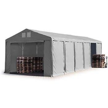 Carpa almacén 6x12 m, altura lateral de 3 m, PVC 850, color gris, 100% impermeable, con puerta con cremallera
