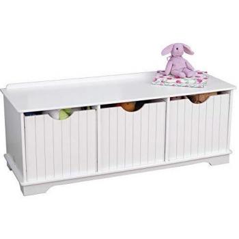 KidKraft Nantucket Banco de Madera con 3 cajones/contenedores/cestas de Almacenamiento, Muebles de Dormitorio para niños, Blanco, 100 x 36 x 39 cm
