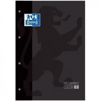 Recambio Oxford Color 1 A4+ 80 Hojas 90g Cuadrícula 5x5 con Margen 4 Taladros Microperforado Negro