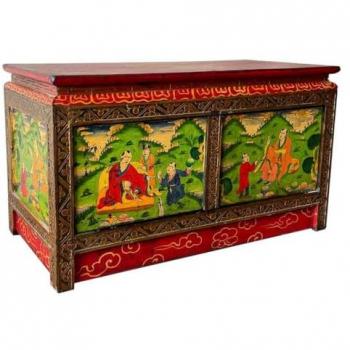 Mueble bajo de madera pintado a mano rojo, 78x38x43h cm, acabado artesanal