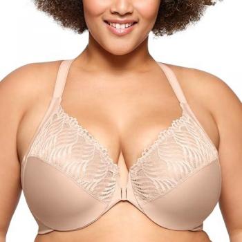 Glamorise Wonderwire Front Closure T-Back Bra - Tan, Size 44-H, Women's Underwear