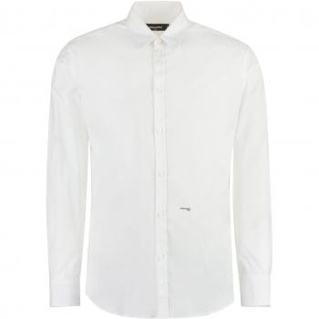 Dsquared2 Men's Stretch Cotton Poplin Logo Shirt in White | Size M | S74DM0659S44131 Color 100