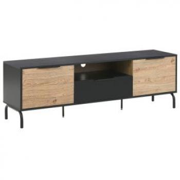 Mueble para TV Arkley - Soporte de metal y tablero de partículas en madera clara y negra, para TVs de hasta 70'', con función de almacenamiento