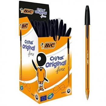 Bolígrafos BIC Cristal Original Punta Fina 0.8 mm, Pack de 50, Ideal para Uso Escolar y de Oficina