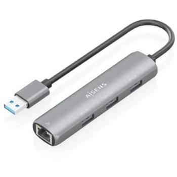 Dock USB-A Aisens ASUC-4P034-GR con Ethernet Gigabit y Hub 3xUSB-A, Gris, 15cm