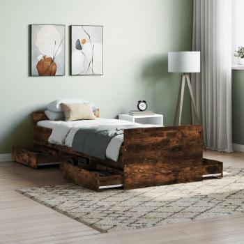 Cama solar con cabecero y piecero de roble ahumado 75x190 cm