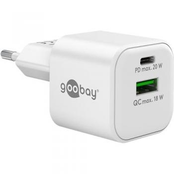 Cargador Rápido Dual USB-C PD y USB-A Goobay 20 W Blanco