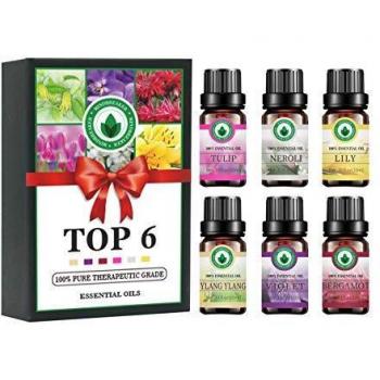 Set de aceites esenciales florales, aceites aromáticos con aromaterapia Top 6 aceites esenciales de grado superior terapéuticos 100% puros - Set de regalo 6 / 10ml