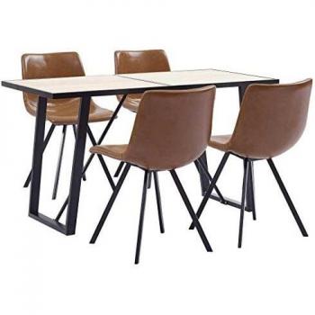 vidaXL Juego Comedor 5 Piezas de Cuero Sintético Mobiliario Decoración Interior Casa Hogar Robusto Duradero Resistente Funcional Práctico Útil Coñac