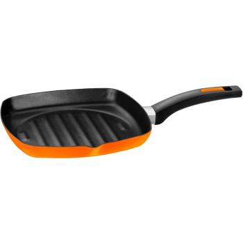Monix Mandarina - Grill cuadradco 27 cm de acero esmaltado naranja con antiadherente Teflon® Classic.