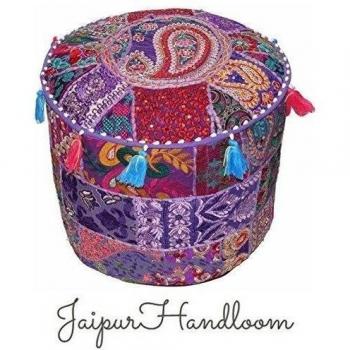 jaipurhandloom Morado indio Puf Taburete Vintage Patchwork adornados con Patchwork otomana de salón 46 x 33 cm), diseño o 18 x 13 cm