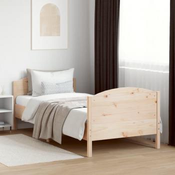 Cama sin colchón 90x200 cm en madera maciza de pino con cabecero, color marrón, marca Vidaxl