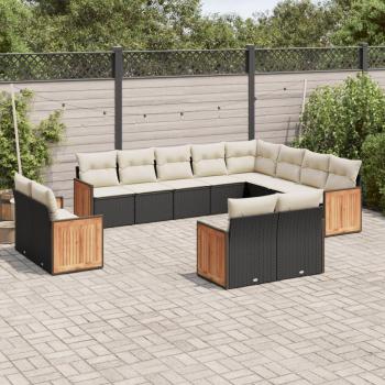 12 Piece Black Poly Rattan Garden Sofa Set with Cushions