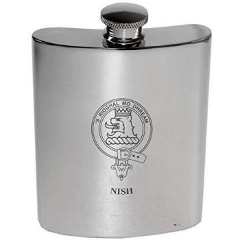 Nish Family Crest 6oz Polished Pewter Kidney Flask