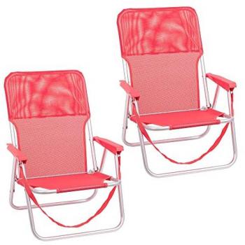 Pack de 2 sillas de playa fijas y plegables con asiento bajo de aluminio y textileno, ligeras y portátiles, ideales para camping, piscina, terraza o jardín