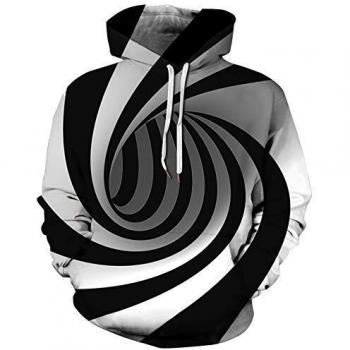 Goodstoworld Negro Blanco Psychedelic 3D Sudadera con Capucha para Hombre Pullover Mujeres Sudaderas con Capucha Sudadera Jumper Fleece Forro de Felpa Hombre Adulto Damas M