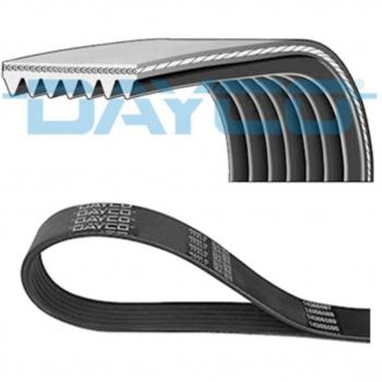 Correa trapecial poli V DAYCO 7PK1051EE, tipo de producto: correa V ribeteada, características: longitud de 1051 mm, 7 canales, fabricada en caucho resistente al desgaste y a