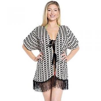 La Leela 4 en 1 playa algodón ligero túnica fiesta la vendimia bata kimono encogimiento chaqueta punto vestido corto traje baño ocasional cabo estilo más el tamaño robó lazo señoras encubrir crema