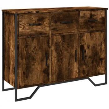 Aparador de madera de ingeniería roble ahumado 97x32,5x74,5 cm con patas de metal, moderno para comedor/sala de estar