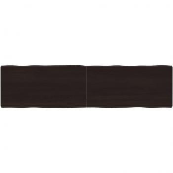 Mesa de sobremesa de madera tratada en roble con borde natural gris, dimensiones 160 x 40 x (2-6) cm, color marrón oscuro