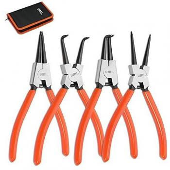 Amazon Brand - Umi 4PC Juego de Alicates para Anillos Elásticos de 7, Alicates de Circlip, con Bolsillo, para Interno y Externo, Puntas Rectas y Curvas, Juego de Alicates de Anillo a Presión