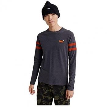 Superdry de los Hombres Orange Label Softball Ringer Camiseta de Manga Larga, Gris, M
