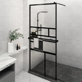vidaXL Walk-in Shower Wall with Shelf Black 100x195 cm ESG Glass & Aluminium
