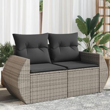 Grey Poly Rattan 2-Seater Garden Sofa with Cushions