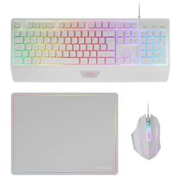 Combo Gaming 3en1 Mars Gaming MCP124, Teclado Ergonómico H-Mech LED RGB, Ratón RGB 3200 DPI y Alfombrilla Nanotextil 360x260mm, Compatible Multiplataforma,