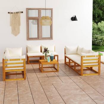9-Piece Garden Lounge Set with Cream Cushions and Solid Acacia Wood
