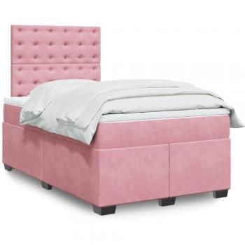 Cama box spring de muelles con colchón en terciopelo rosa 120x200 cm