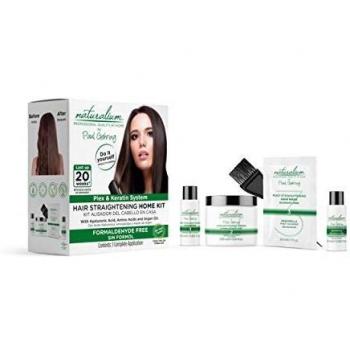 Naturalium Kit Alisado Brasileño - Set Alisador de Pelo de Mujer con Champú Pre Alisado 25 ml + Crema Alisadora 100 ml + Champú Post Alisado 25 ml + Mascarilla Post Alisado 30 ml + Cepillo
