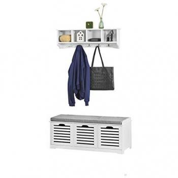 SoBuy Mueble Recibidor Set de 1 Zapatero y 1 Estante de Pared FSR23-W+FRG48-L-W (Zapatero + Estante)