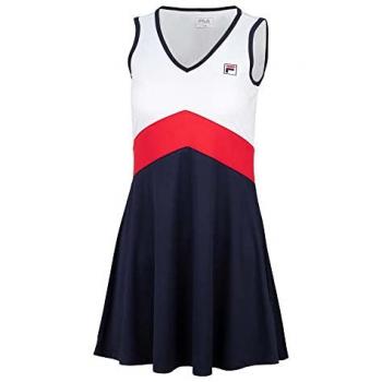 Fila Gloria Vestido Deportivo para Mujeres - Color Blanco, Talla M, Diseño en Blanco y Azul Oscuro