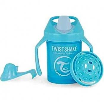 Twistshake Mini Cup Vaso de Aprendizaje para Beber con Antiderrame Boquilla de Blanda 230 ml, Taza de Entrenamiento para Sorber para Bebé y Mezclador de Frutas, Sin BPA, 4+ Meses, Azul Pastel