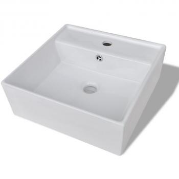 vidaXL Lavabo Cuadrado Agujero Grifo Desbordamiento Cerámica Blanco Lavamanos