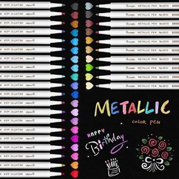 Emooqi Rotuladores Metálicos, 20 Colores Rotuladores Lettering, Marcador Metálico para Manualidades de Bricolaje, Pintura rupestre, álbum de Fotos de Bricolaje Rotuladores Metalizados para cerámica