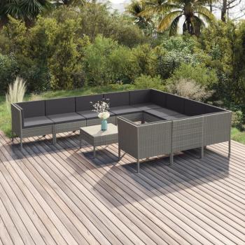 11-Piece Grey Poly Rattan Garden Lounge Set with Cushions