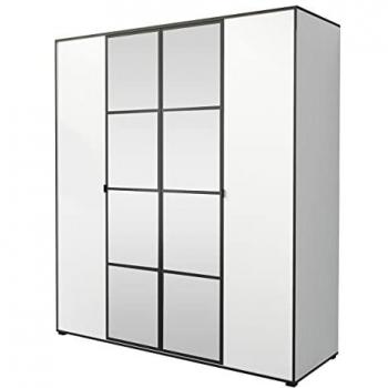 Armario Toledo 117 con bisagras, Blanco y Negro, 206x180x65cm, 5 estantes y espejo frontal