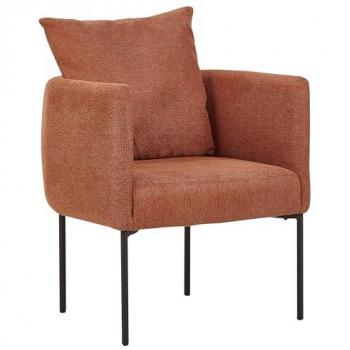Sillón Retro Elegante Malmos con Cojín de Lino Sintético Marrón Dorado y Patas de Hierro Negras
