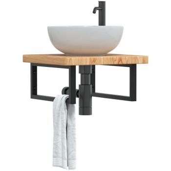 Estante de lavabo de pared de acero y madera maciza de roble Vidaxl Marrón