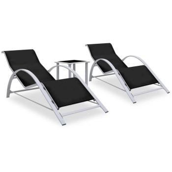 vidaXL Sun Loungers 2 pcs with Table Aluminium Black