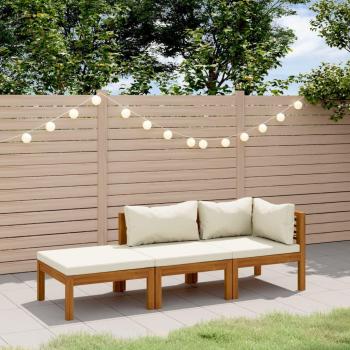 3-Piece Acacia Wood Garden Lounge Set with Cream Cushions