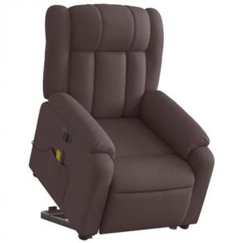 Sillón Masaje Eléctrico Reclinable Elevable en Tela Marrón Oscuro con Respaldo y Reposabrazos Ajustables