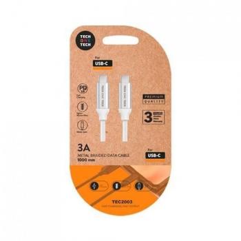 Cable USB 2.0 Tech One Tech TEC2204/ USB Tipo-C Macho - USB Tipo-C Macho/ 1m/ Blanco