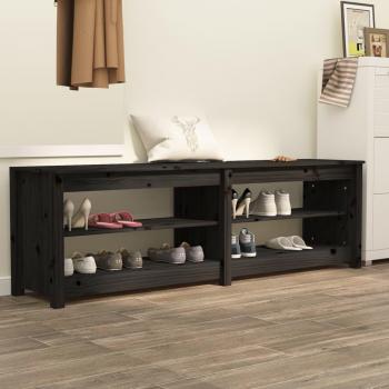 Banco Zapatero de Estantería Mueble Entrada de Madera Maciza de Pino en Color Natural, Blanco y Negro - Dimensiones 160x36,5x50 cm