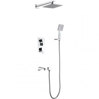 Homelody Columna de Ducha Empotrada Cuadrada de Latón con Pantalla LCD Hidroeléctrica 3 Funciones con Grifo de Bañera Altura Ajustable
